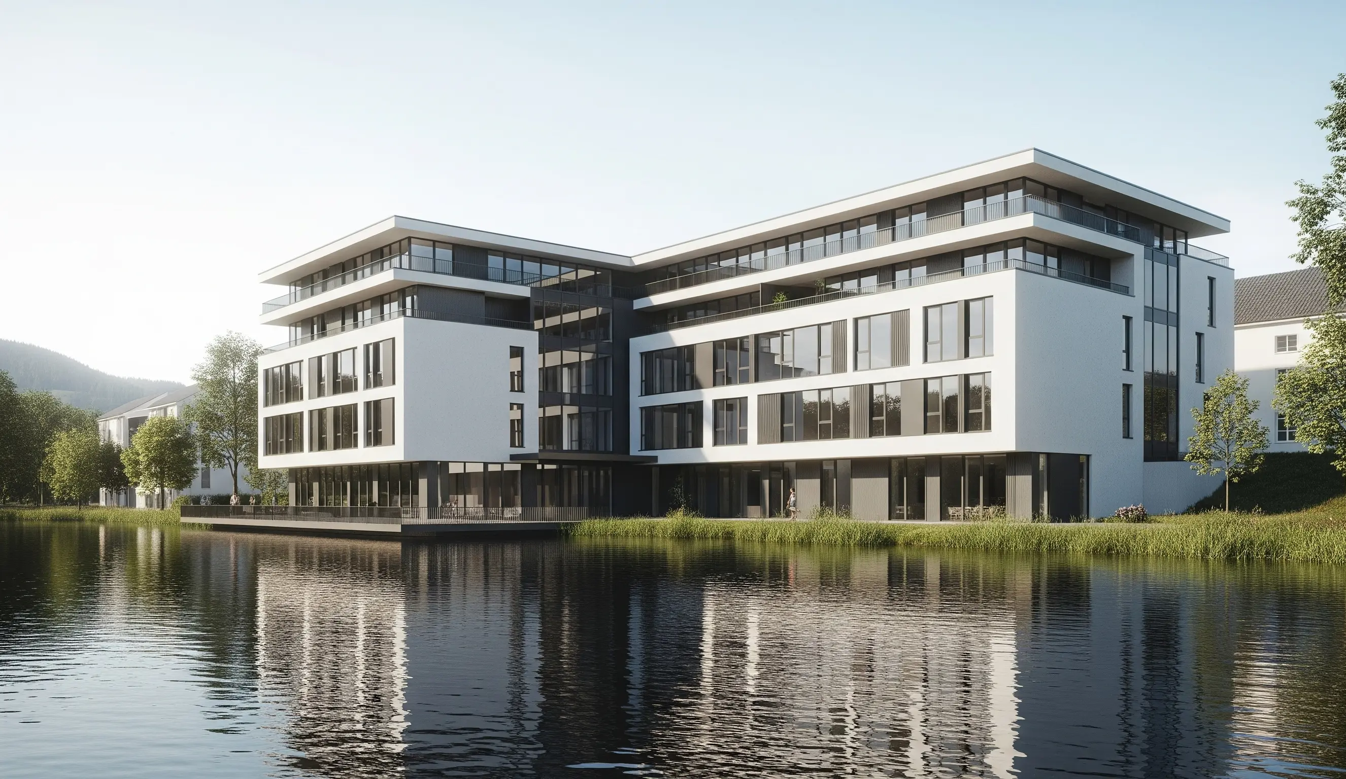 Großgebäude am Fluss